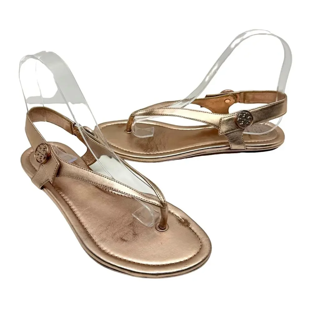 Tory Burch | Minnie Metallic Rose Gold Flat Slingback Flip Flop Travel Sandals